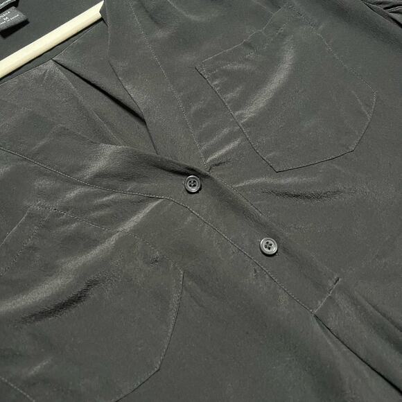 Moda International Silk Blouse with Roll Tab Sleeves Women’s Size Medium Black - Picture 11 of 12